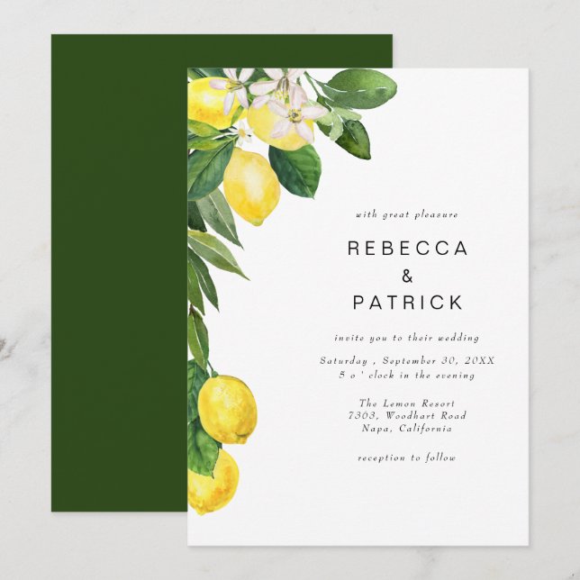 Invitación a la boda elegante de la campiña de lim (Anverso / Reverso)