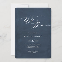 Invitación a la boda elegante de la escritura azul
