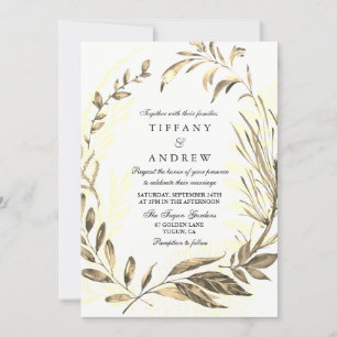 Invitación a la boda elegante de la hoja de oro de