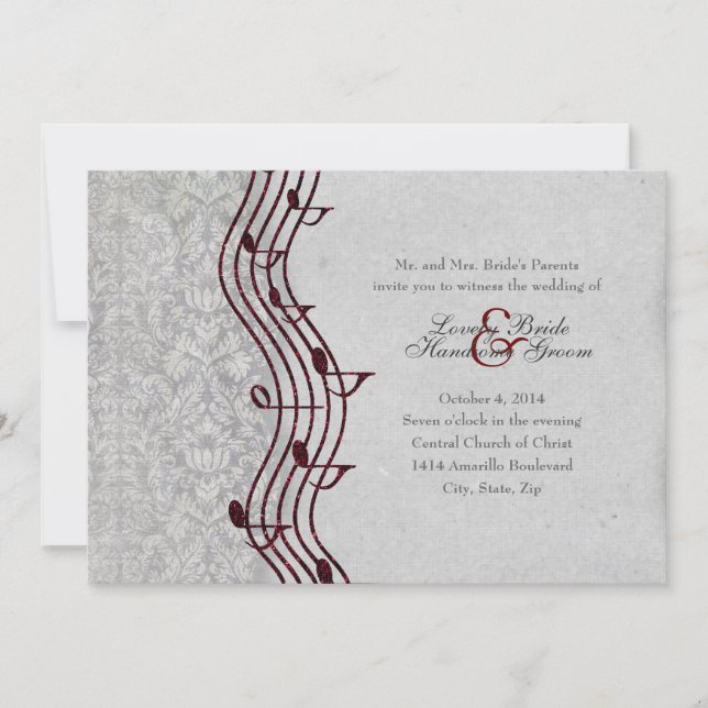Invitación a la boda elegante de la música roja de (Anverso)