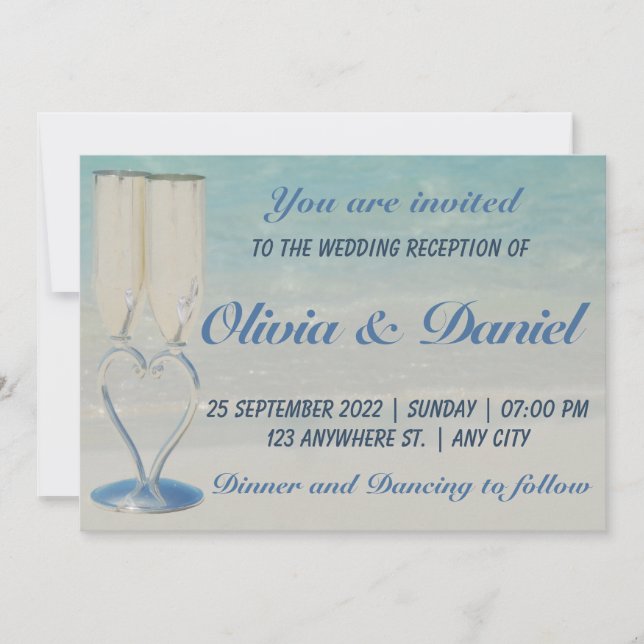 Invitación a la boda elegante de la playa de desti (Anverso)