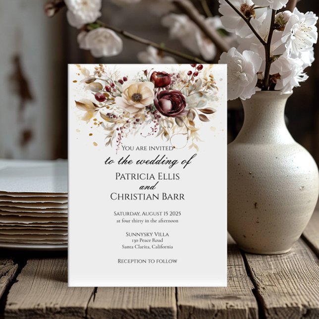 Invitación a la boda elegante de las peonías de Bo (Subido por el creador)