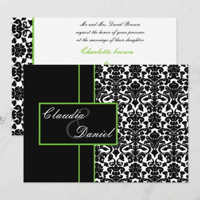 invitación a la boda elegante de lime damask (Anverso / Reverso)