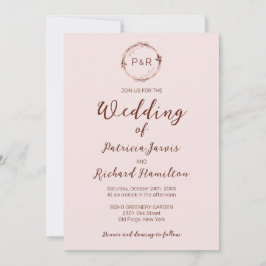 Invitación a la boda elegante de monograma Rosa Mi