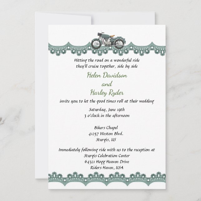 Invitación a la boda elegante de motocicletas y en (Anverso)