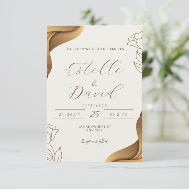 Invitación a la Boda Elegante de Oro (Anverso de pie)