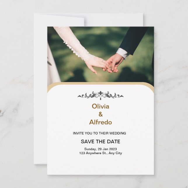 Invitación a la boda elegante de oro blanco (Anverso)