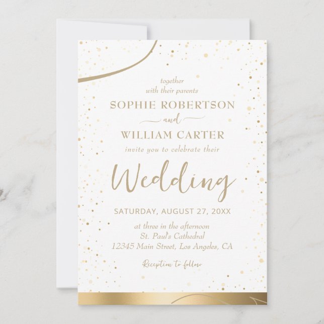 Invitación a la boda elegante de oro y blanco (Anverso)