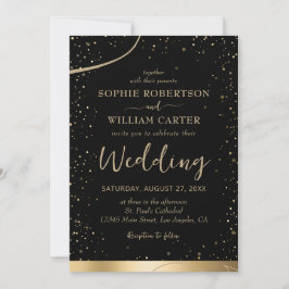 Invitación a la boda elegante de oro y negro