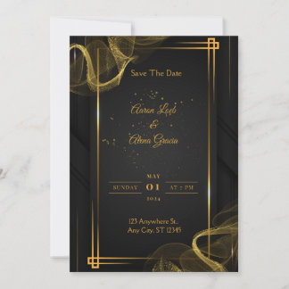 Invitación a la boda elegante de oro y negro
