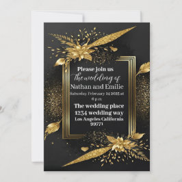 Invitación A La Boda Elegante De Oro Y Negro