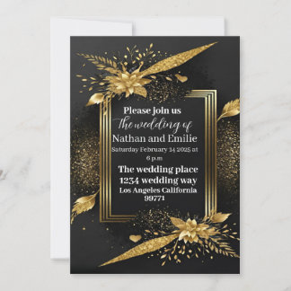 Invitación A La Boda Elegante De Oro Y Negro