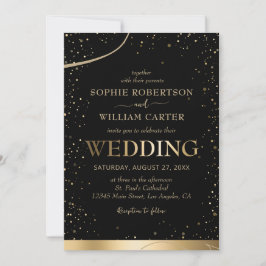 Invitación a la boda elegante de oro y negro