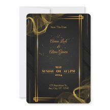 Invitación a la boda elegante de oro y negro