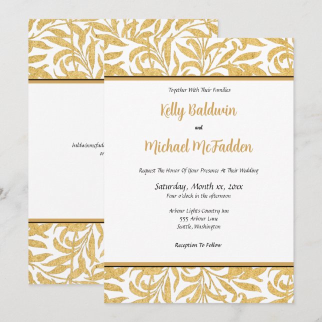 Invitación a la boda elegante de oro y negro