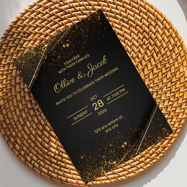 Invitación a la boda elegante de oro y negro (Subido por el creador)