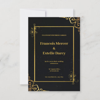 Invitación a la boda elegante de oro y negro