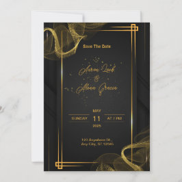 Invitación a la boda elegante de oro y negro