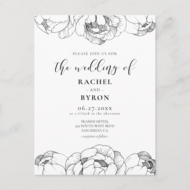 Invitación a la boda elegante de peonatos negros y (Anverso)