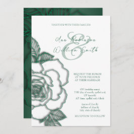 Invitación a la boda elegante de plata verde esmer