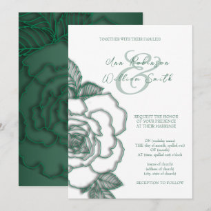 Invitación a la boda elegante de plata verde esmer