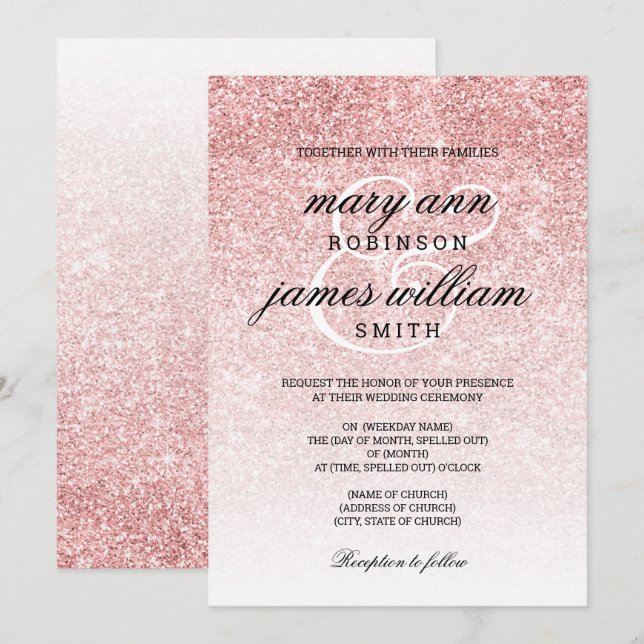 Invitación a la boda elegante del Purpurina Rosa G (Anverso / Reverso)
