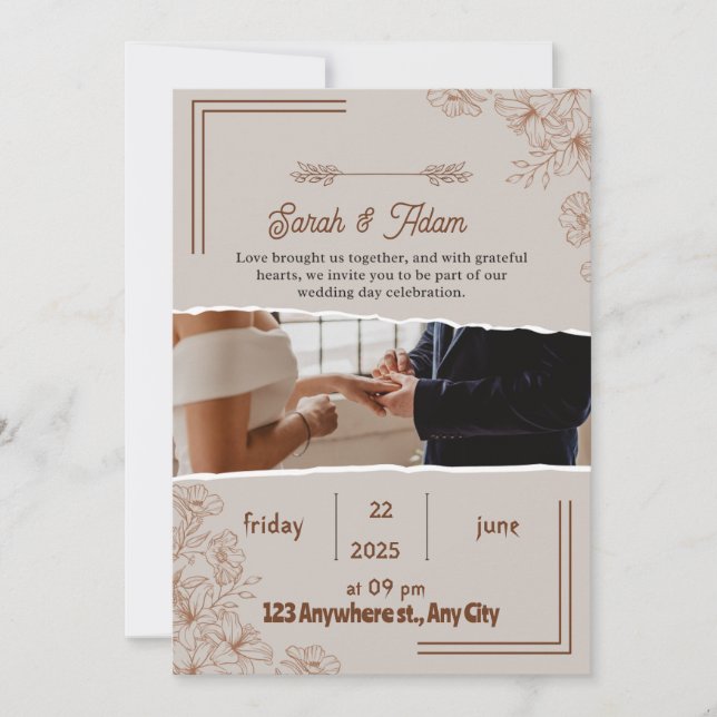 Invitación a la boda elegante | Diseño floral con  (Anverso)