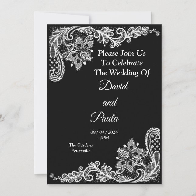 Invitación a la boda elegante, en blanco y negro (Anverso)