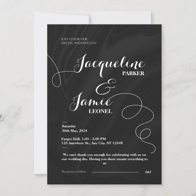 Invitación a la boda elegante en blanco y negro (Anverso)