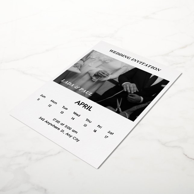 Invitación A La Boda Elegante En Blanco Y Negro (girado)