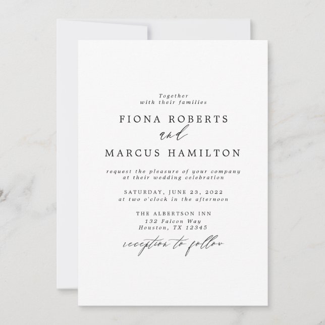 Invitación a la boda elegante en blanco y negro (Anverso)