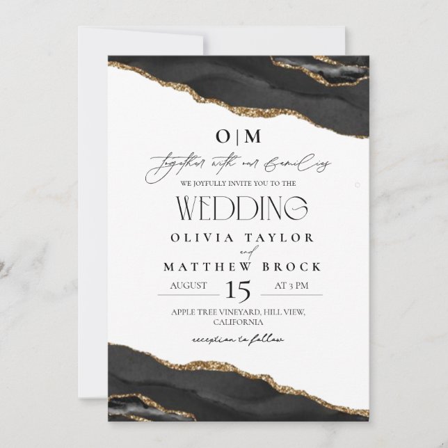 Invitación a la boda elegante en blanco y negro (Anverso)