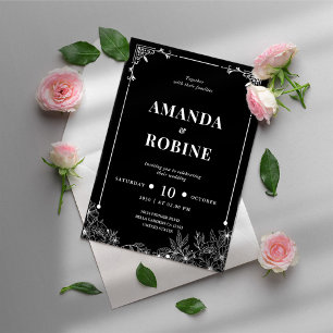 Invitación a la boda elegante en blanco y negro