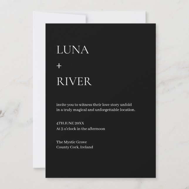 Invitación a la boda elegante en blanco y negro (Anverso)