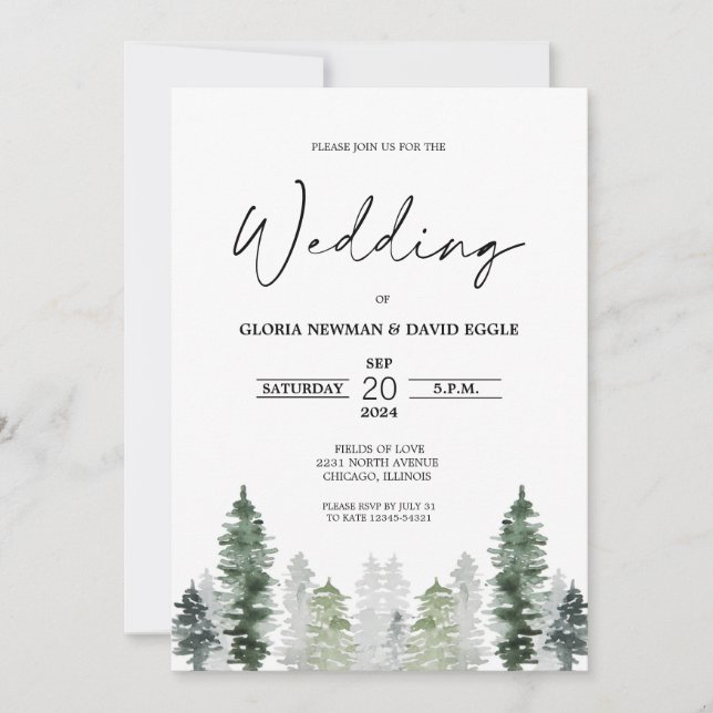 Invitación a la Boda Elegante en Invierno de Monta (Anverso)