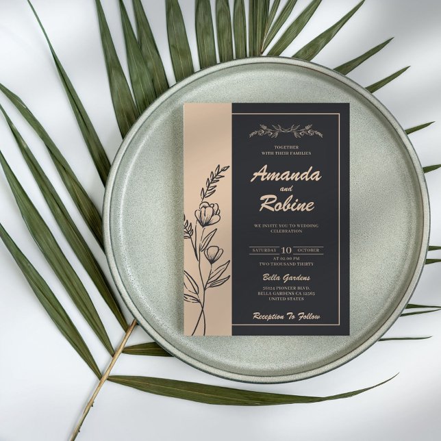 Invitación a la boda elegante en negro y crema (Subido por el creador)