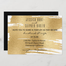 Invitación a la boda elegante en negro y oro