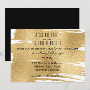 Invitación a la boda elegante en negro y oro