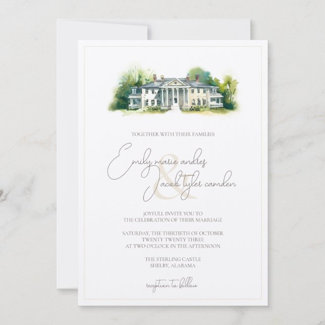 Invitación a la boda - Elegante finca en acuarela (Anverso)
