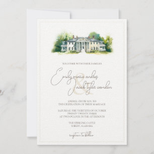 Invitación a la boda - Elegante finca en acuarela