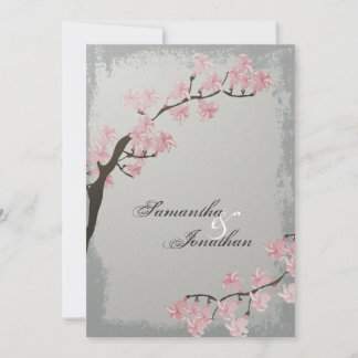 Invitación a la boda - Elegante Flor de cerezo gri