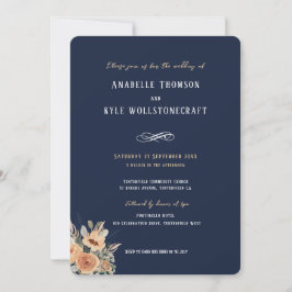 Invitación a la boda - Elegante floral azul marino