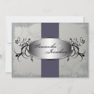 Invitación a la boda elegante Floral gris morado