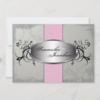 Invitación a la boda elegante Floral rosa gris de