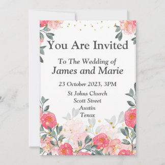 Invitación a la boda elegante, flores acuarelas