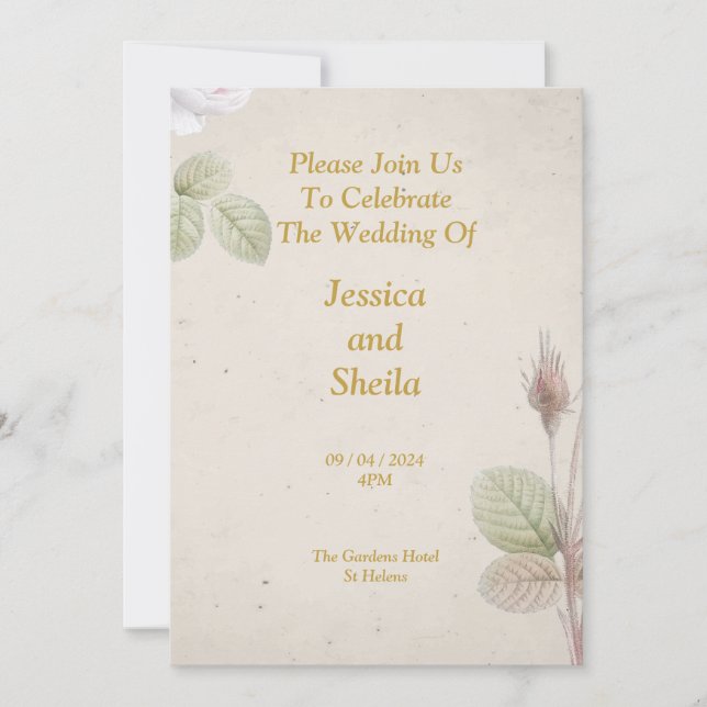 Invitación a la boda elegante, flores simples (Anverso)