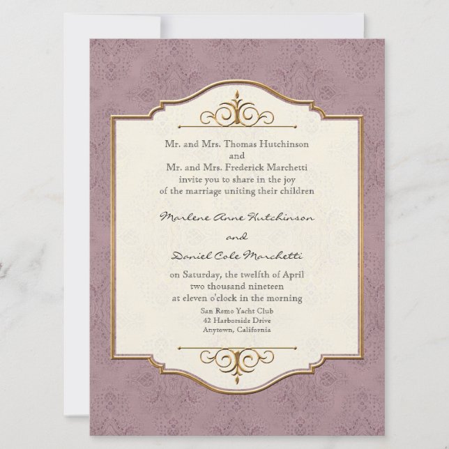 Invitación a la Boda Elegante Formal Gold & Lace (Anverso)