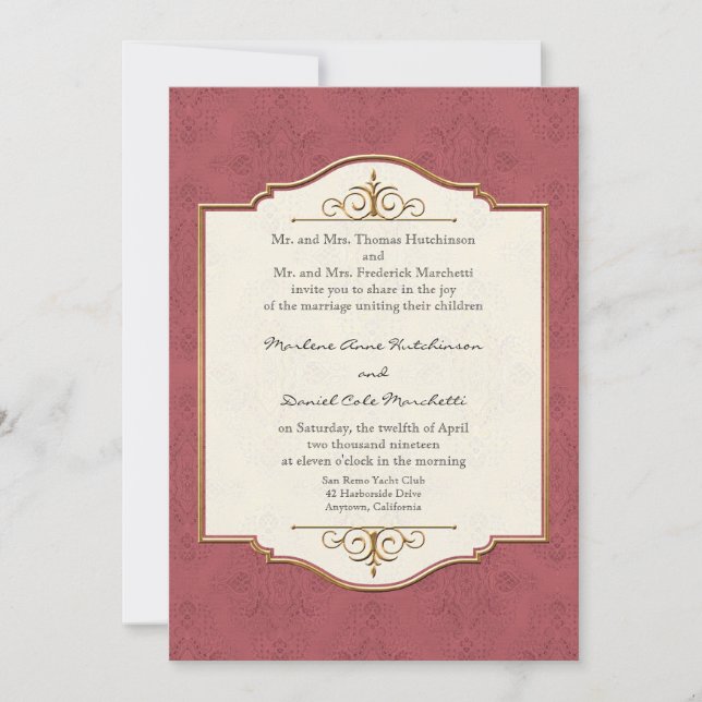 Invitación a la Boda Elegante Formal Gold & Lace (Anverso)