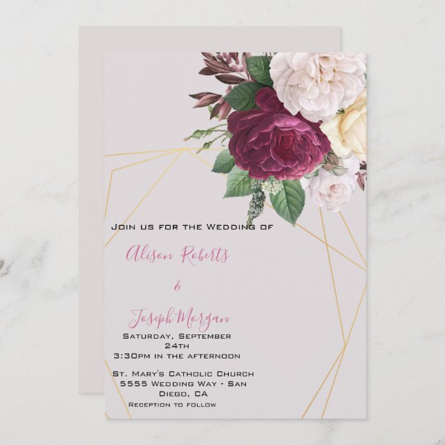 Invitación a la boda Elegante geométrica dorada (Anverso / Reverso)