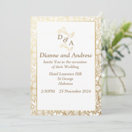 Invitación a la boda elegante, hojas marrones